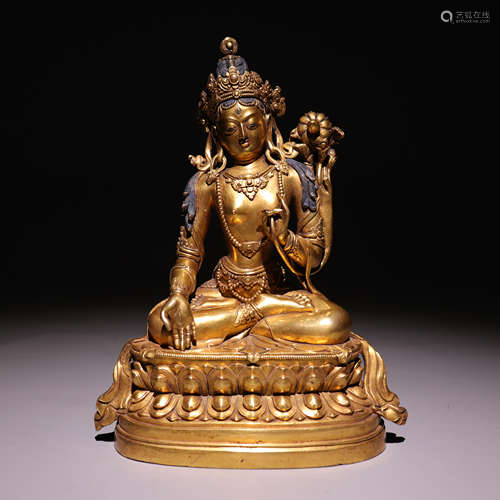 铜鎏金度母像一尊 A bronze gilded statue of mother