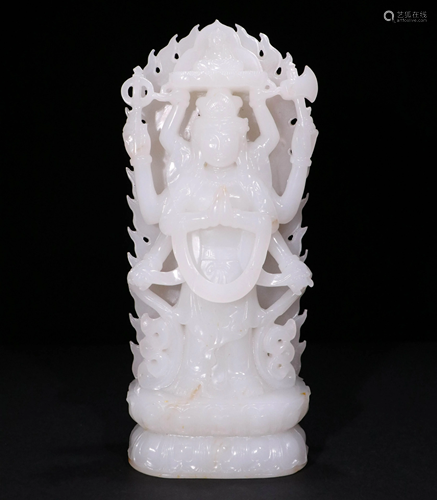 A VINTAGE WHITE JADE BUDDHA STATUE