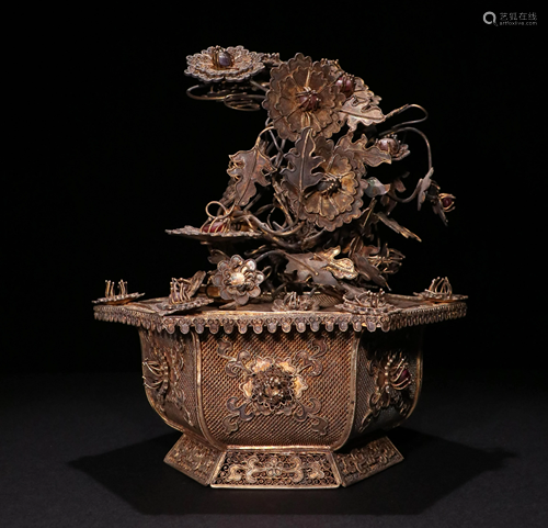 A GILT SILVER DISPLAY BONSAI