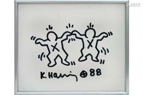 KEITH HARING (1958 - 1990) originele tekening in stift met twee typische figuren - [...]