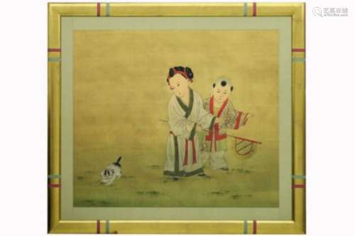 Antieke Chinese schildering met twee kinderen - 76 x 91 prov : collectie 