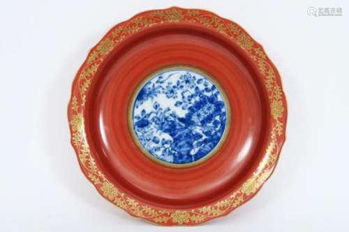 Japanse schaal in gemerkt porselein met blauwwit medaillon met bloemen - diameter : [...]