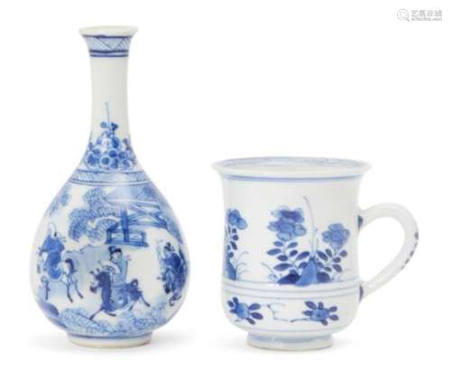 A Chinese porcelain small bottle vase, Kangxi period, with pear-shaped body and tall cylindrical
