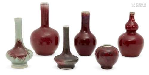 Six Chinese porcelain and stoneware flambé glazed small vases, 18th century - Republic period,