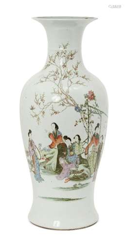 A large Chinese porcelain baluster vase, late 19th century, painted in famille rose enamels with