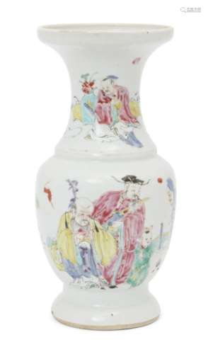 A Chinese porcelain 'Immortals' vase, Yongzheng period, painted in famille rose enamels with the