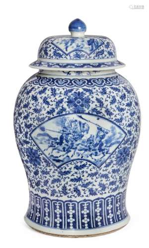 A large Chinese porcelain baluster jar and cover, late Qing dynasty, painted in underglaze blue with