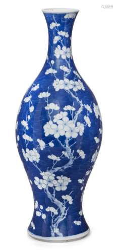 A large Chinese porcelain vase, 19th century, painted in underglaze blue with prunus blossom, 45cm