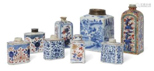 Eight various Chinese porcelain tea caddies, 18th century-20th century, painted in underglaze