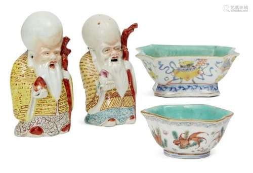 Two Chinese porcelain bowls, 19th century, painted in famille rose enamels with the larger bowl