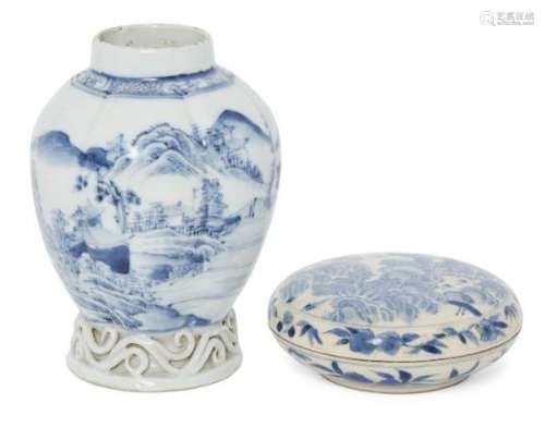 A Chinese export porcelain lobed vase and a soft-paste porcelain seal paste box and cover, 18th