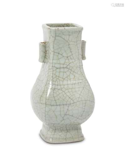 A Chinese porcelain Ge-type arrow vase, hu, Republic period, with allover celadon glaze suffused