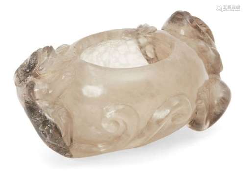 A Chinese rock crystal oval brushwasher, 19th century, carved to the rim with a three-legged toad