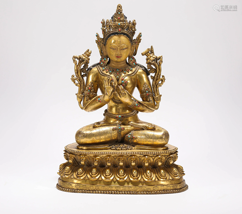 AN VINTAGE GILT BRONZE BUDDHA STATUE