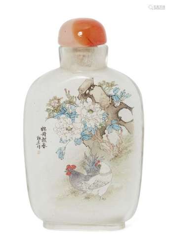 A Chinese inside-painted glass snuff bottle by Sun Jijie, dated 1971, finely painted to one side