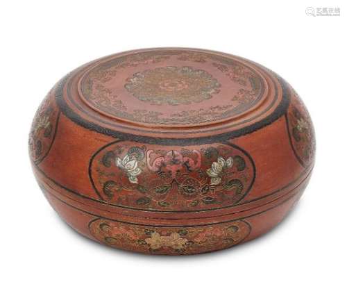 A large Chinese tianqi lacquer circular food box and cover, early 20th century, the cover incised