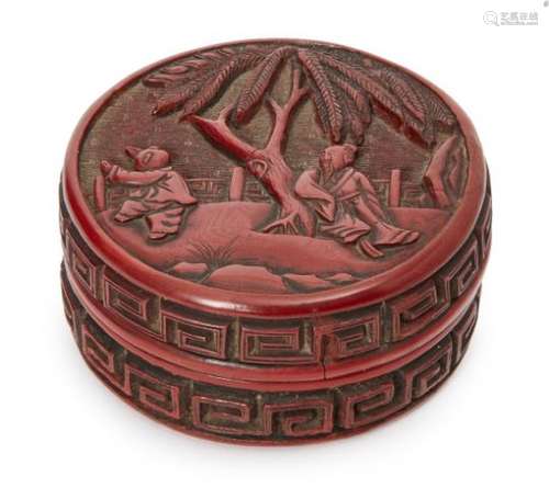 A Chinese cinnabar lacquer circular incense box and cover, Ming dynasty, 16th/17th century, finely