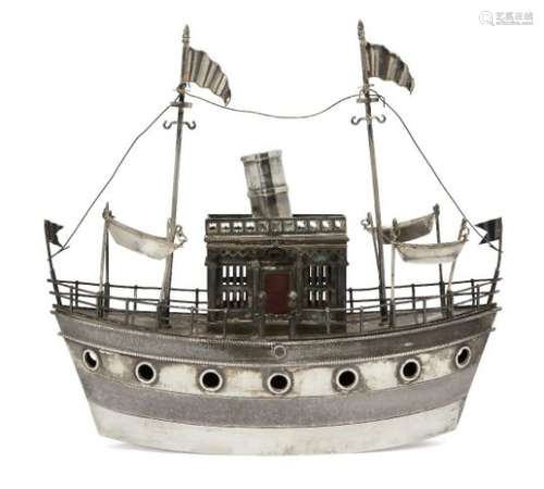 A Chinese export silver model of a river steamer, early 20th century, 27cm longSome light marks