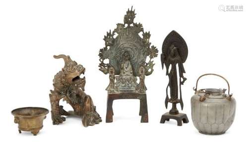 Two Chinese Tang style bronze deities, early 20th century, 20cm and 25cm high, a bronze mythical