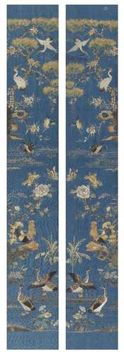 A pair of Chinese silk embroidered sleeves, early 20th century, decorated with a landscape with