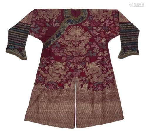 A Chinese kesi woven silk 'nine dragons' court robe, late Qing dynasty, decorated with nine five-