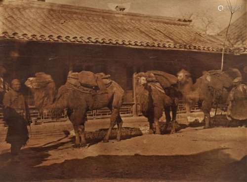 THOMAS CHILD, sixteen albumen prints, to include a caravan of camels on the Silk Road, 18cm x