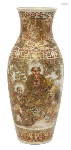 Large Japanese Satsuma vase, early 20th century, sealed Dai Nippon to base, decorated ornately