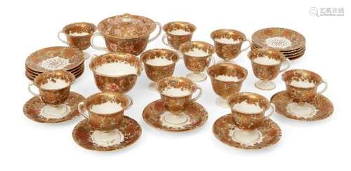 A Japanese Satsuma coffee service by Kinkozan, Meiji period, comprising thirteen cups, fifteen