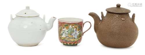 Two Japanese teapots and a Samson Chinoiserie cup, late 19th-early 20th century, one teapot with