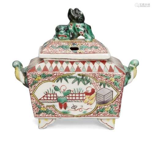 A Japanese chinoiserie censer, late 19th century, depicting children in a garden, with elephant