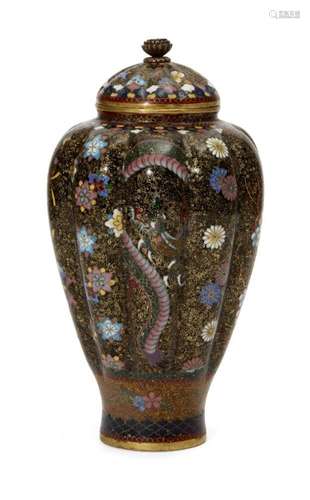 A Japanese cloisonné lobed jar and cover, early 20th century, decorated with ho-o, dragon,