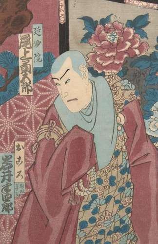 Japanese woodblock print, Edo period, actor Onoe Kikugoro V as a monk at Enmyo-in Temple,