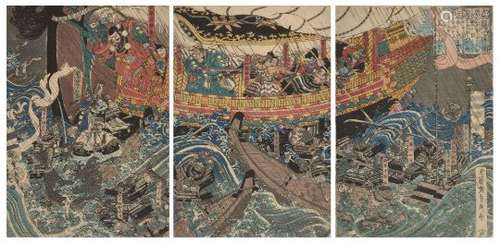 Utagawa Sadahide, Japanese 1807-1878/79, Sea Phantoms At Daimotsu Bay, c. 1845, woodblock print in