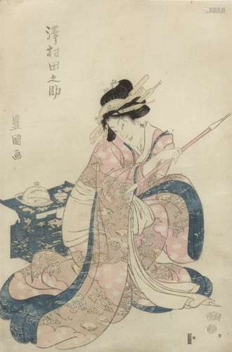 Utagawa Toyokuni, Japanese 1769-1825, The actor Sawamura Tanosuke with a pipe, early 19th century,