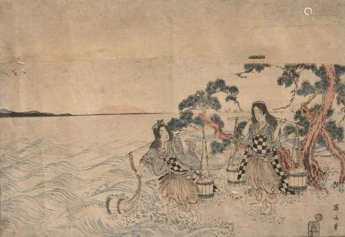 Kikugawa Eizan, Japanese 1787-1867, Brine Carriers, 1814-17, woodblock print in colours, signed