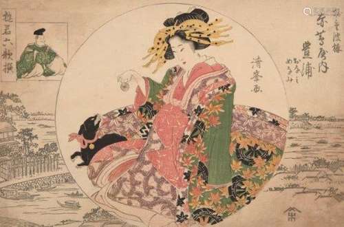 Torii Kiyomine, Japanese 1787-1868, Courtesan Toyoura of the Akatsutaya, from the series