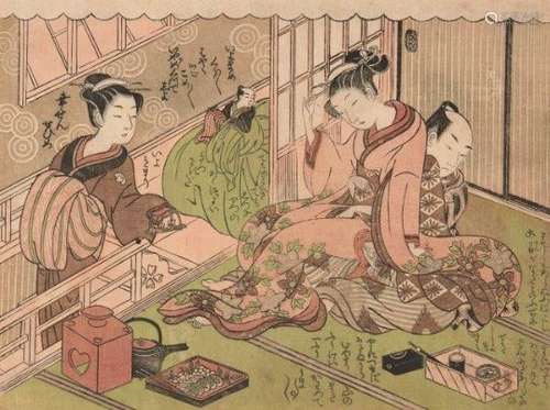 Isoda Koryusai, Japanese 1735-1790, A couple with onlookers in a Tatami room, c.1770s, from the