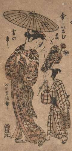 Ishikawa Toyonobu, Japanese 1711-1785, Beauty with a Young Boy, late 18th century, Benuzuri-e