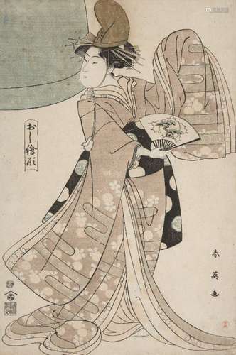 Katsukawa Shunei, Japanese 1762-1819, The Maiden at Dojoji Temple, c.1795, woodblock print in