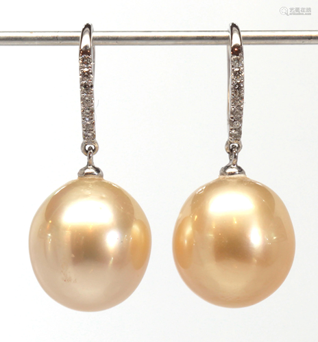 Pair of South Sea cultured pearl, diamond, …