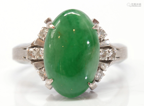 Jadeite, diamond, metal ring