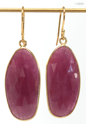 Pair of ruby, 18k yellow gold earrings