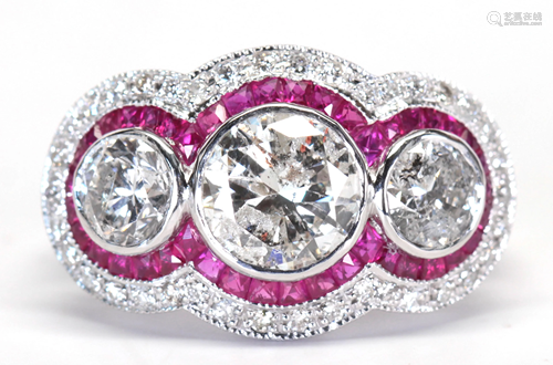 Diamond, ruby, platinum ring