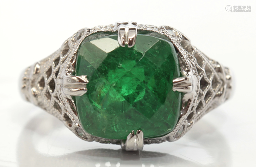 Tsavorite garnet, diamond, 14k white gold…