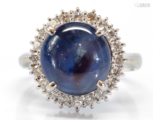 Star sapphire, diamond, platinum ring