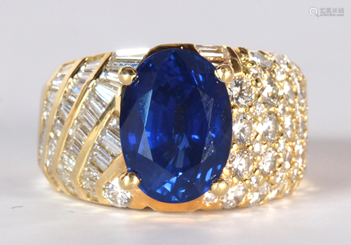 Sapphire, diamond, 18k yellow gold ring