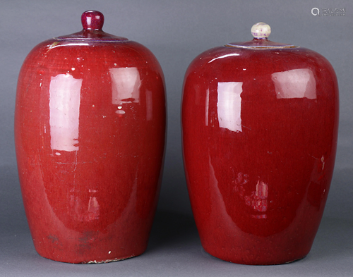 (lot of 2) A pair of Chinese ox-red glazed Li…