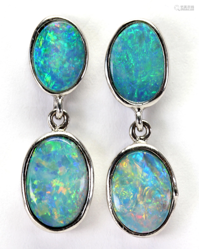 Pair of opal doublet, sterling silver ear…