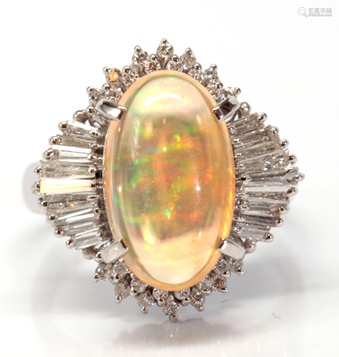 Opal, diamond, platinum ring