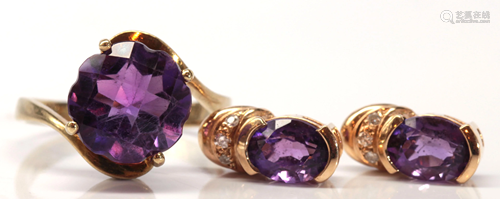 (Lot of 2) amethyst, diamond, yellow gold jew…